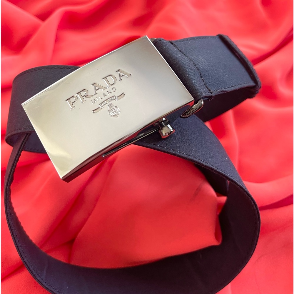 PRADA gunmetal Italian Milano fabric plaque buckle belt🔥 Excellent condition!